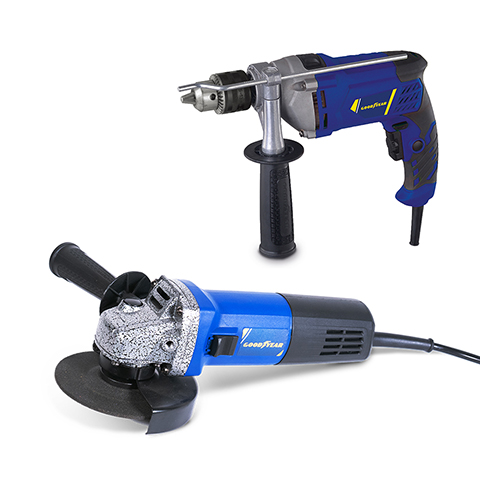 KIT AMOLADORA ELECTRICA GOODYEAR 750W 115 + TALADRO PERCUTOR 600W 220 50H